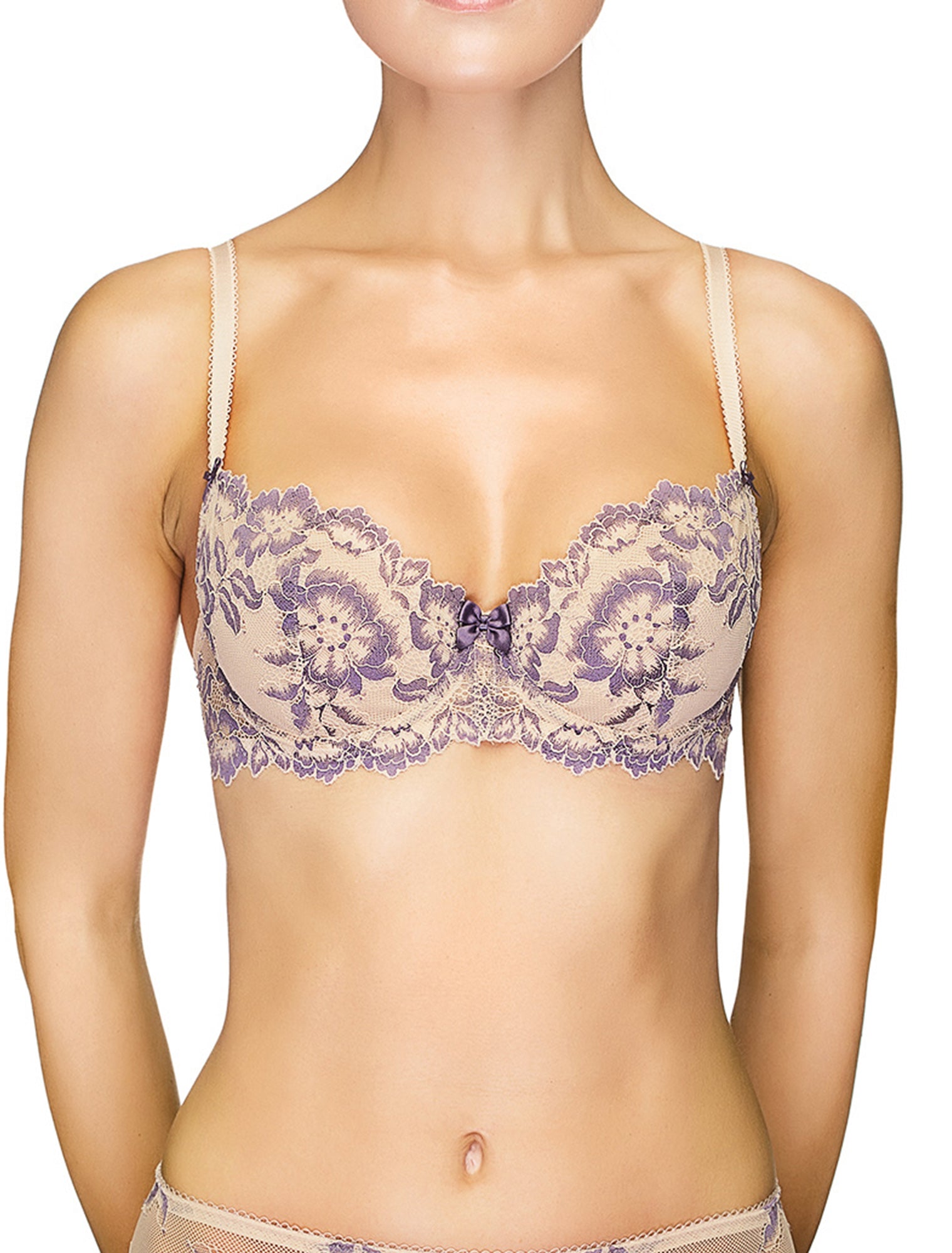 Lauma, Nude Non-padded Lace Balconette Bra, On Model Front, 04J22