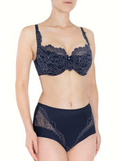 Lauma, Navy Half-padded Lace Bra, On Model Front, 04K40