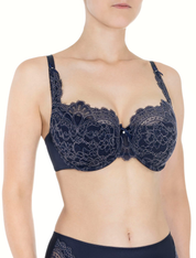 Lauma, Navy Half-padded Lace Bra, On Model Front, 04K40