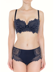 Lauma, Navy Half-padded Lace Bra, On Model Front, 04K42