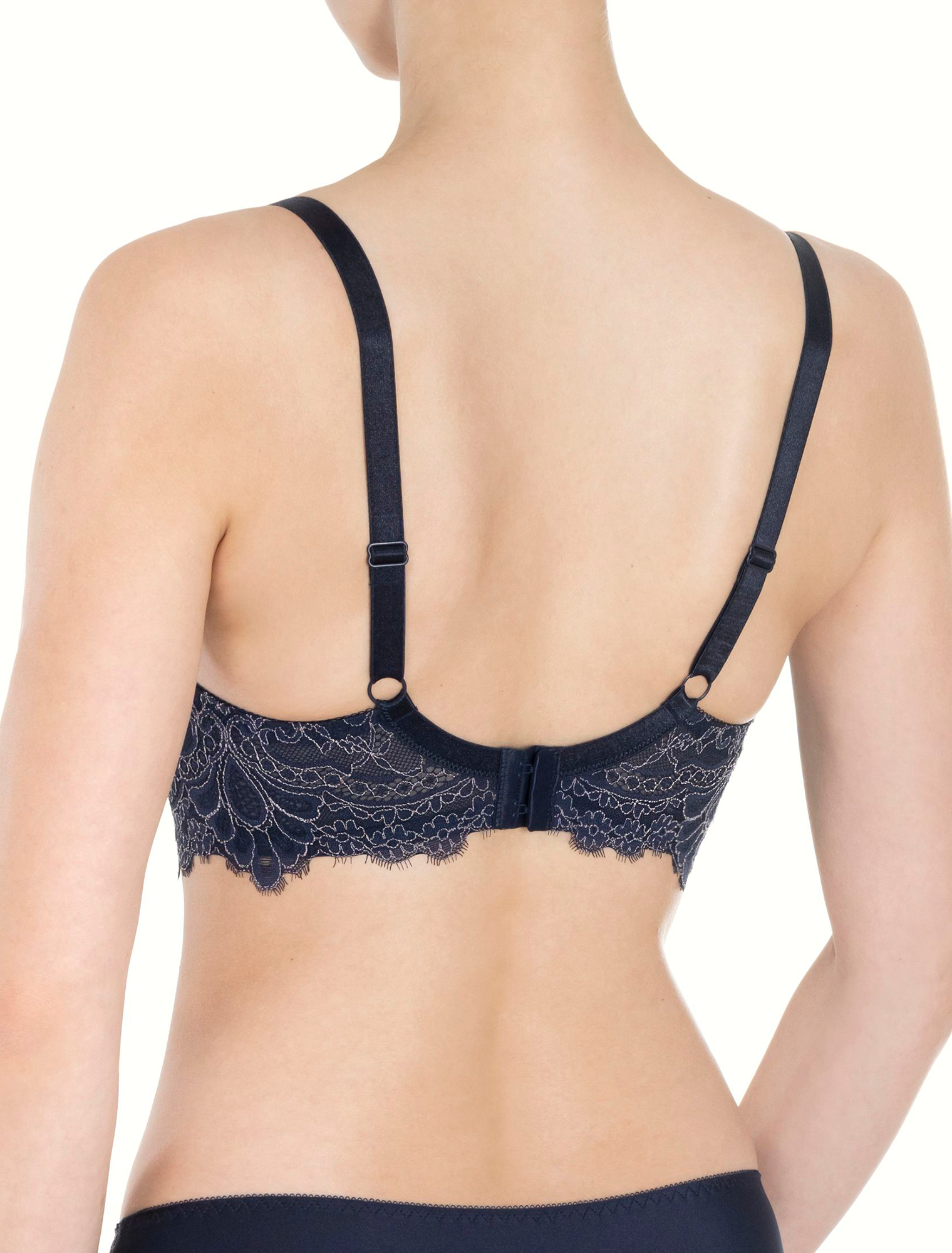 Lauma, Navy Half-padded Lace Bra, On Model Back, 04K42