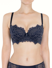 Lauma, Navy Half-padded Lace Bra, On Model Front, 04K42