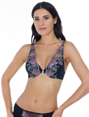 Lauma, Black Plunge Push-Up Bra, On Model Front, 05K11