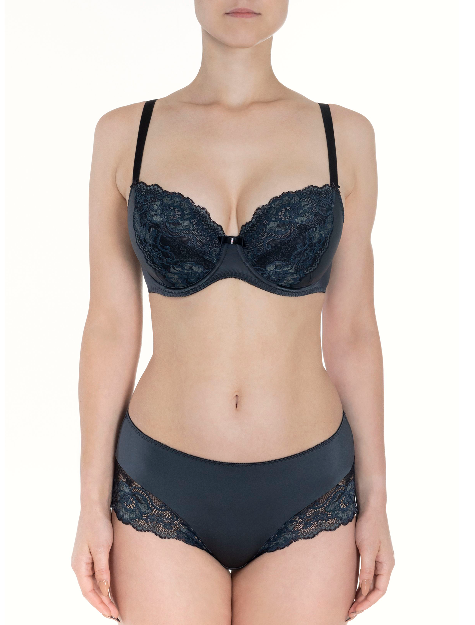 Lauma, Dark Grey Half-padded Bra, On Model Front, 07K42