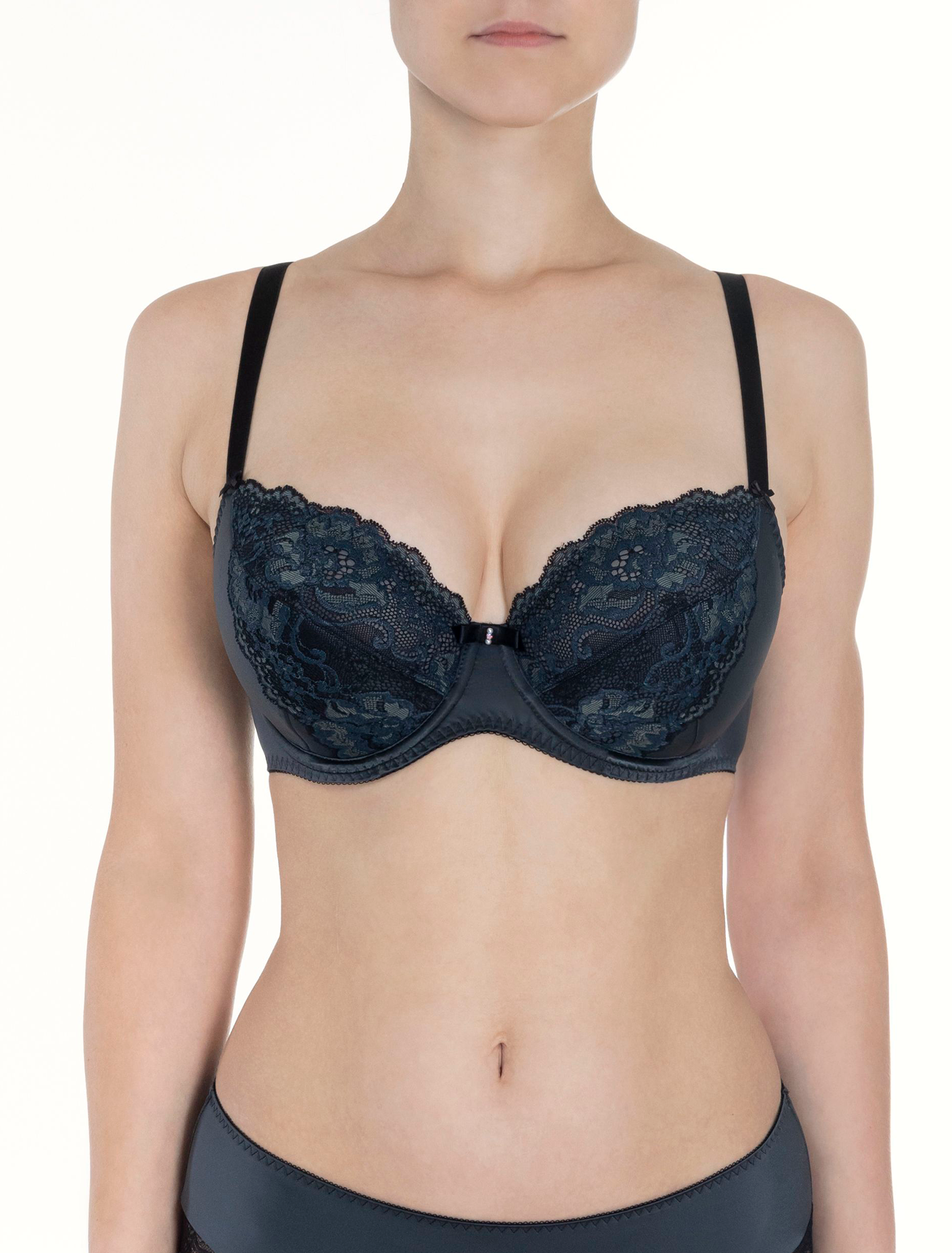 Lauma, Dark Grey Half-padded Bra, On Model Front, 07K42