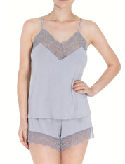 Lauma, Grey Viscose Pyjama Shorts, On Model Front, 08N70