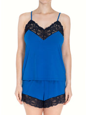 Lauma, Blue Viscose Pyjama Shorts, On Model Front, 08N70