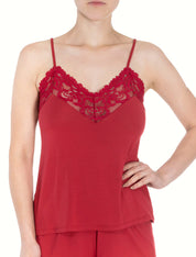 Lauma, Red Viscose Pyjama Top, On Model Front, 08N80