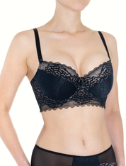 Lauma, Black Half-padded Bustier Bra, On Model Front, 10K40