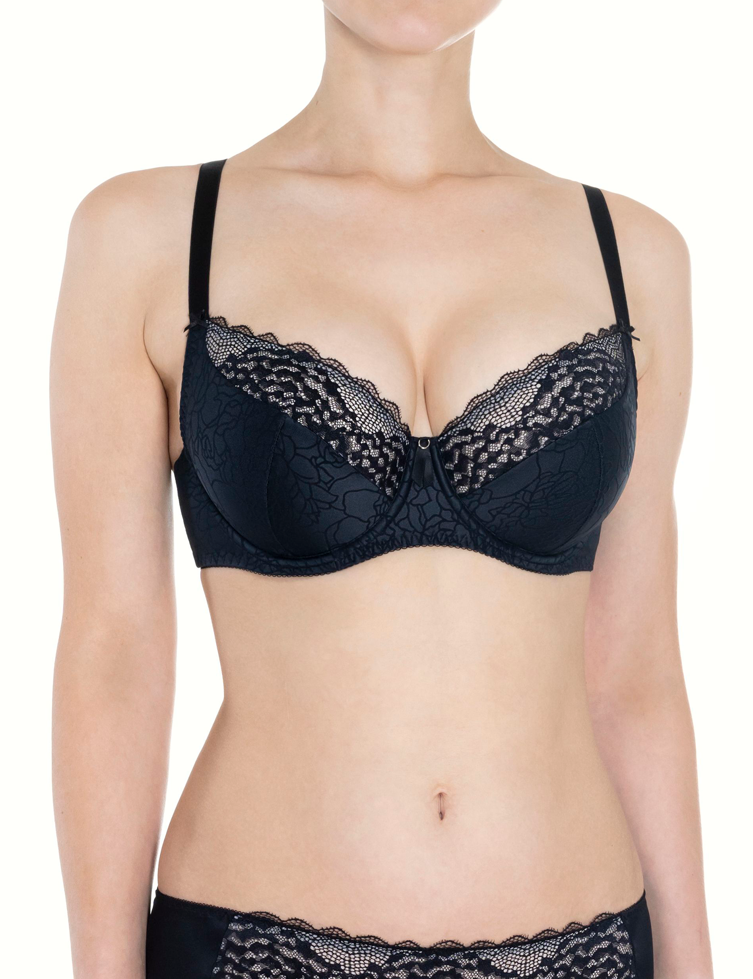 Lauma, Black Half-padded Bra, On Model Front, 10K42