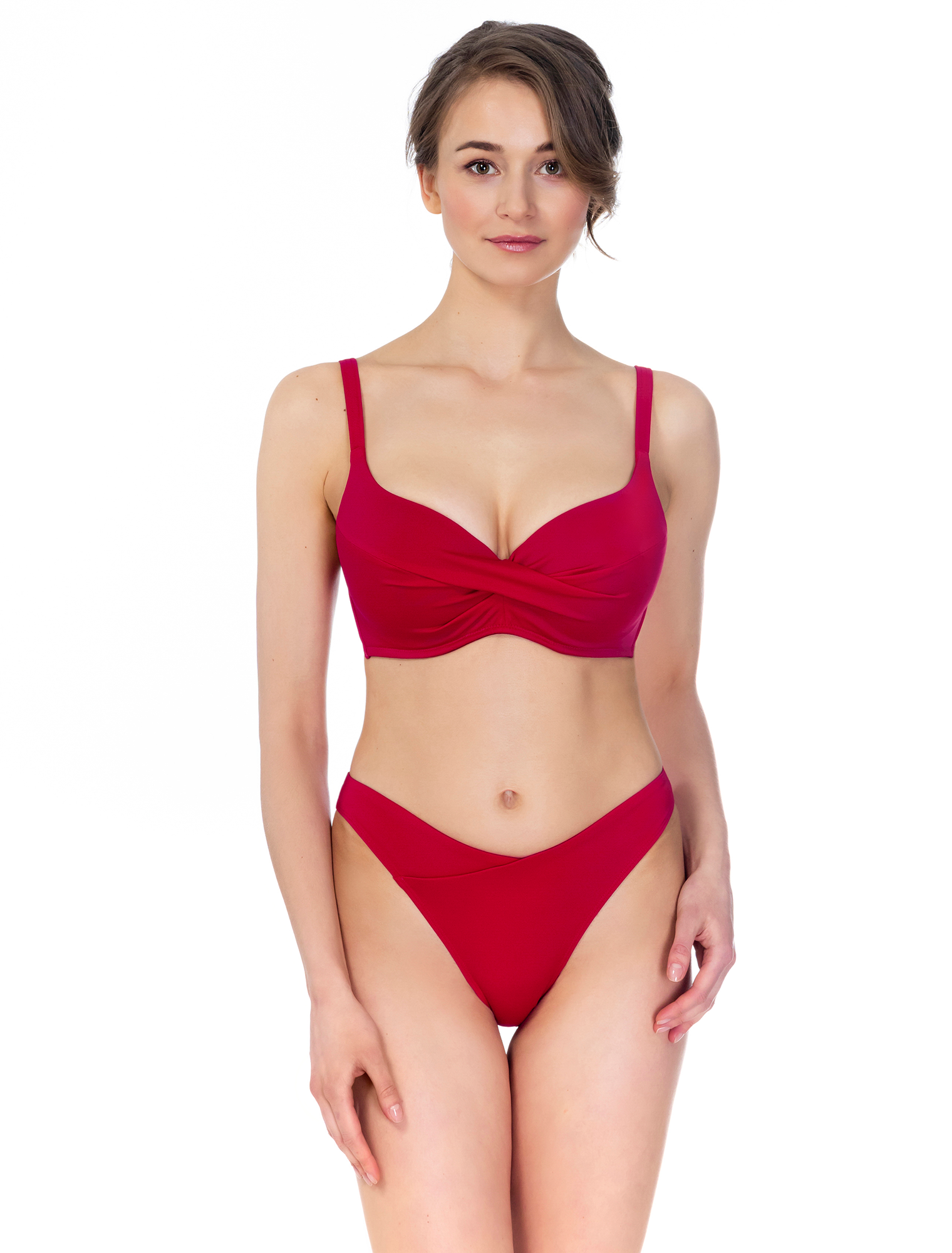 Lauma, Red High Cut Bikini Bottom, On Model Front, 12J56