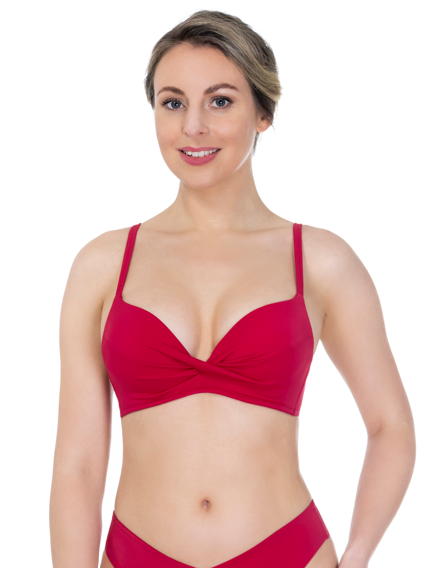 Lauma, Red Push-up Bikini Top, On Model Front, 12J35