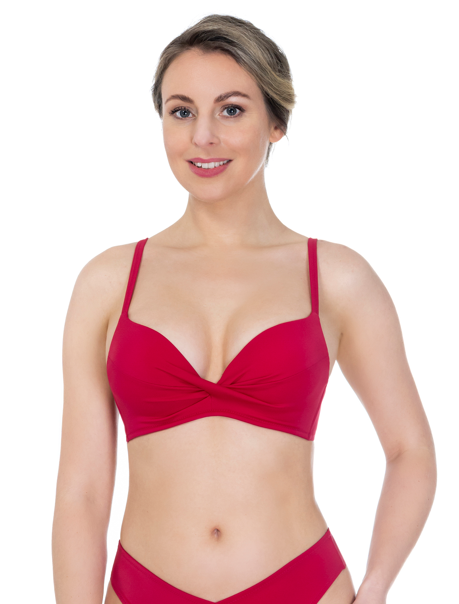Lauma, Red Push-up Bikini Top, On Model Front, 12J35