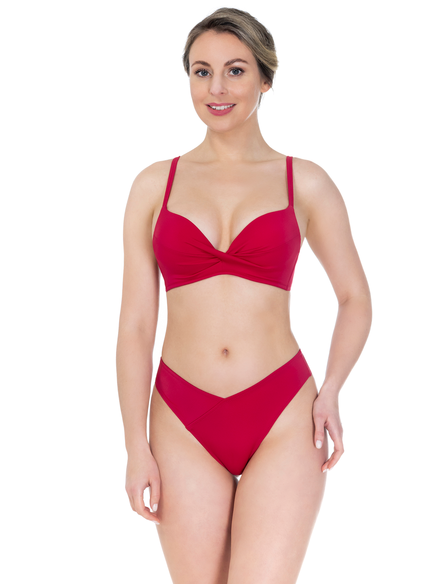 Lauma, Red High Cut Brazilian Bikini Bottom, On Model Front, 12J60