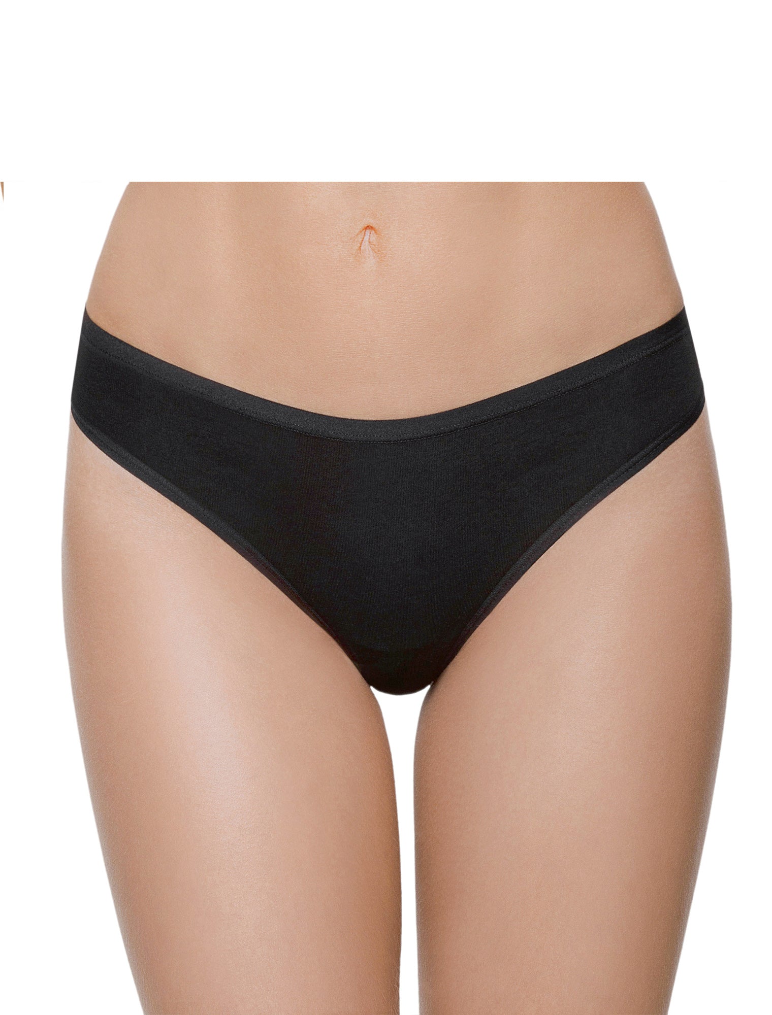Lauma, Black Seamless Mid Waist String Tanga, On Model Front, 14B60