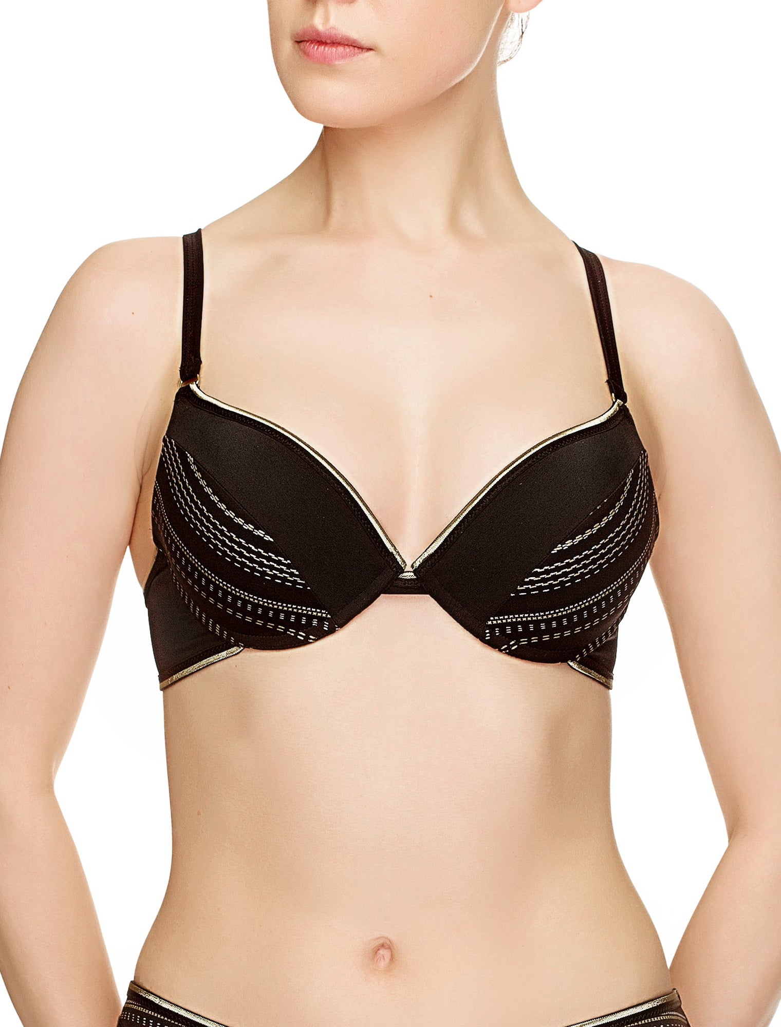 Lauma, Black Push-up Bikini Top, On Model Front, 14J35