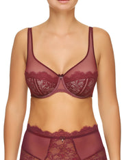 Lauma, Dark Red Underwired Soft-cup Lace Bra, On Model Front, 16H20
