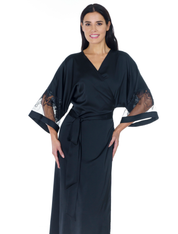Lauma, Black Knee-length Dressing Gown, On Model Front, 17K98
