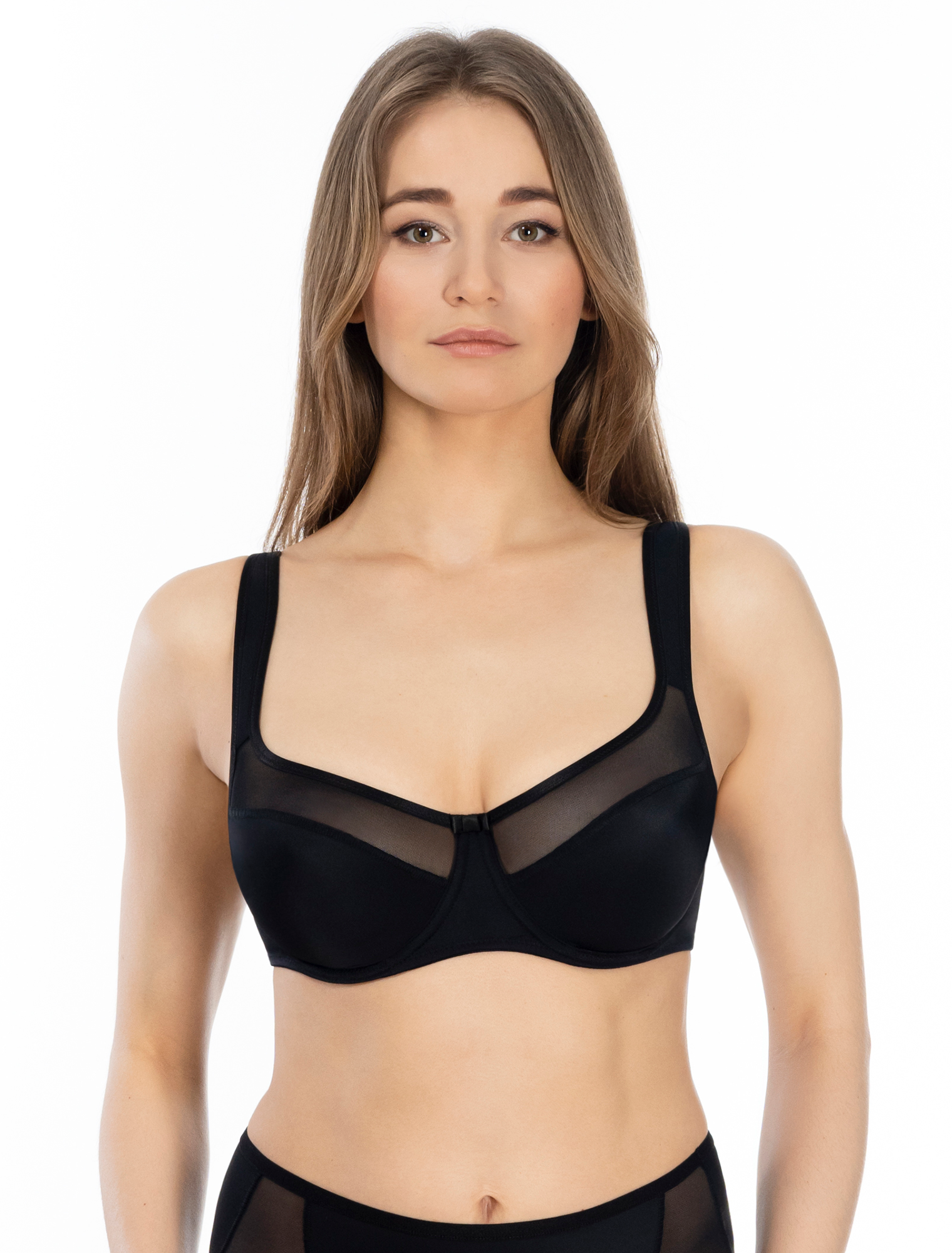 Lauma, Black Non-padded Moulded Underwired Bra, On Model Front, 20K22