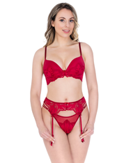 Lauma, Red Lace Suspender Belt, On Model Front, 24K05
