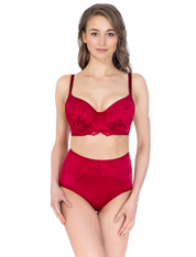 Lauma, Red Lace Half-padded Bra, On Model Front, 24K40
