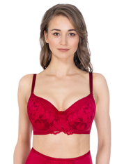 Lauma, Red Lace Half-padded Bra, On Model Front, 24K40