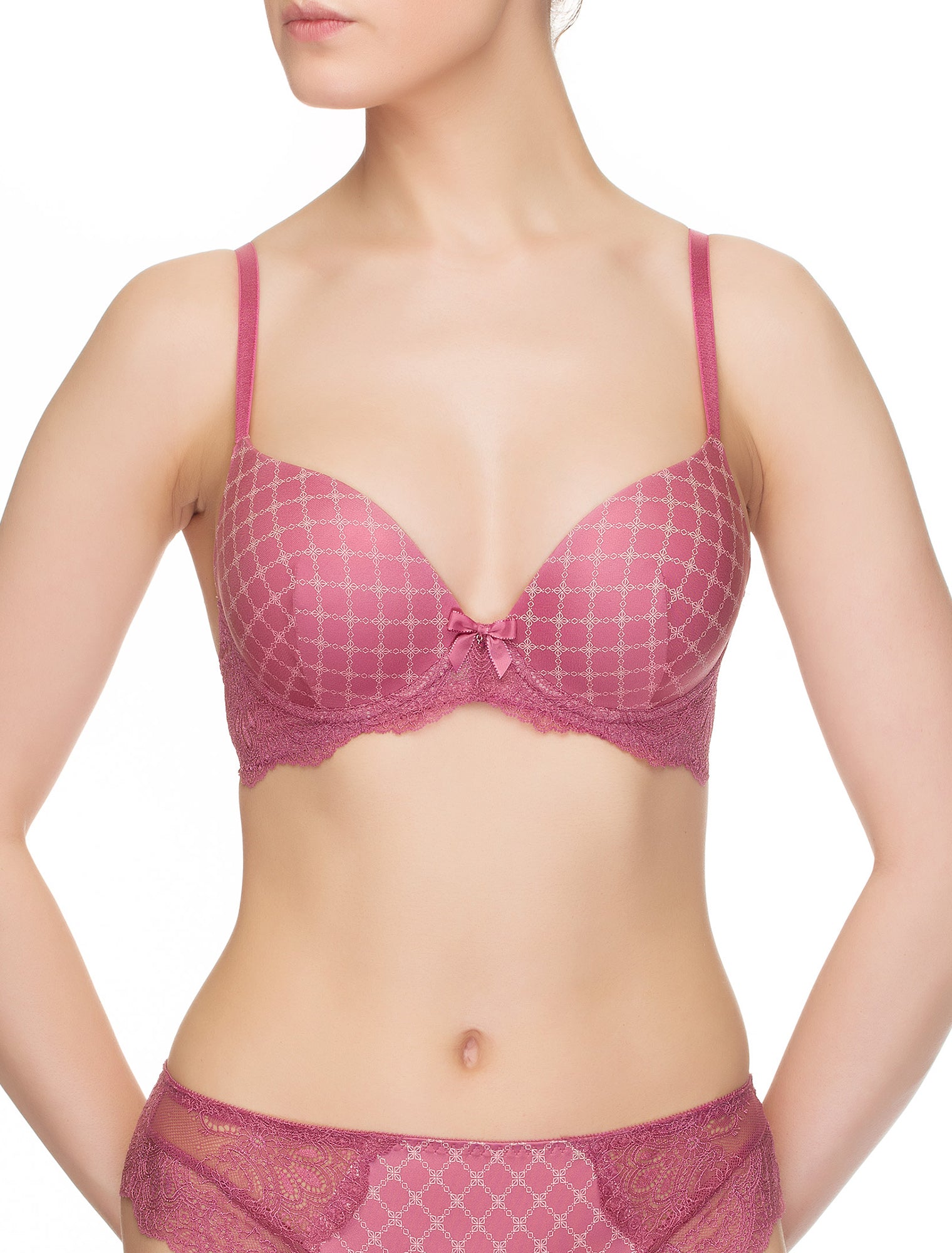 Lauma, Pink Molded Push-up Bra, On Model Front, 35J35