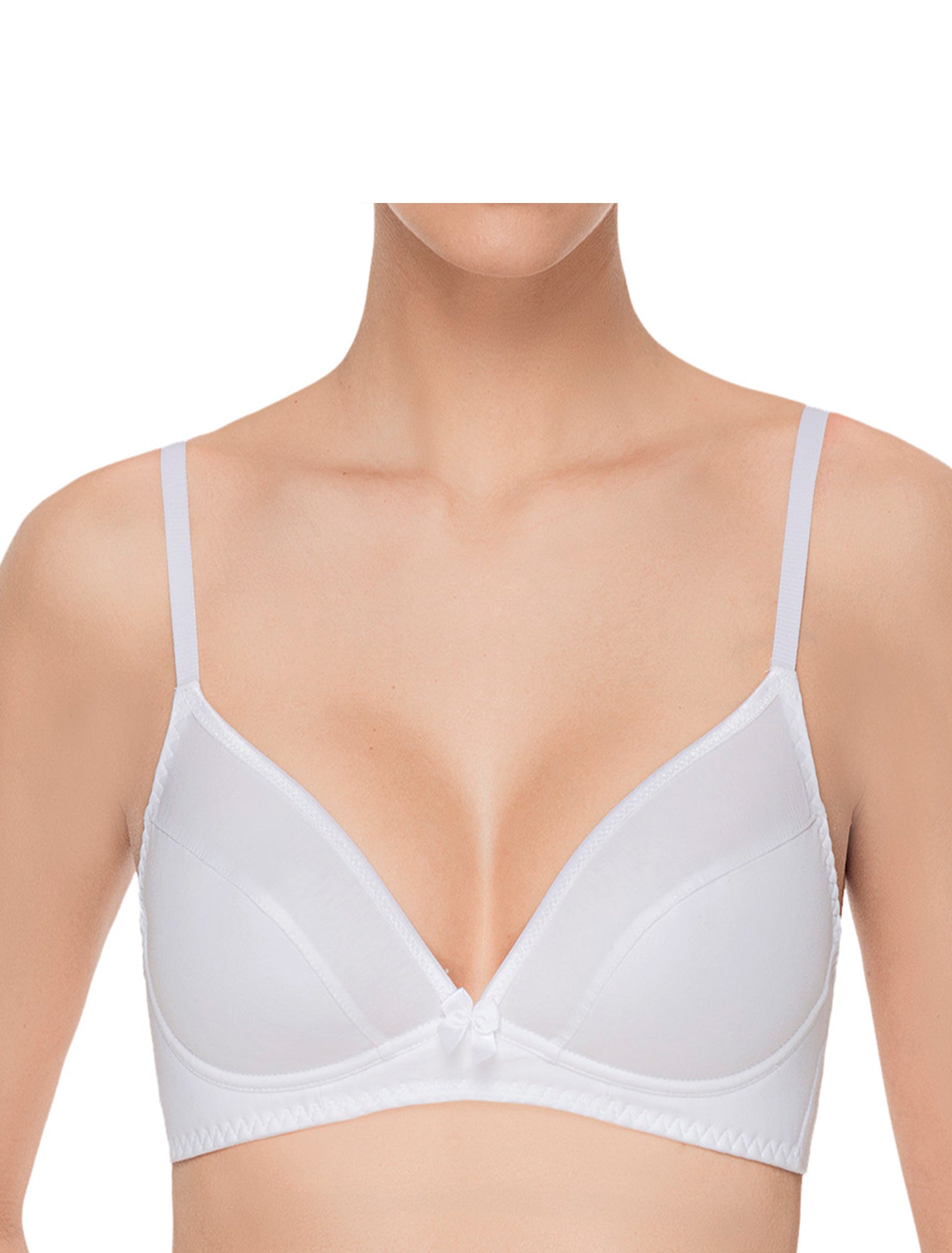 Lauma, White Wireless Cotton Soft-cup Bra, On Model Front, 38C22