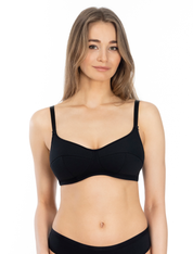 Lauma, Black Wireless Padded Cotton Bra, On Model Front, 38C40