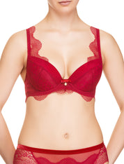 Lauma, Red Plunge Push Up Lace Bra, On Model Front, 41H10