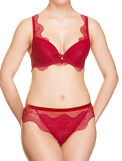 Lauma, Red Plunge Push Up Lace Bra, On Model Front, 41H10