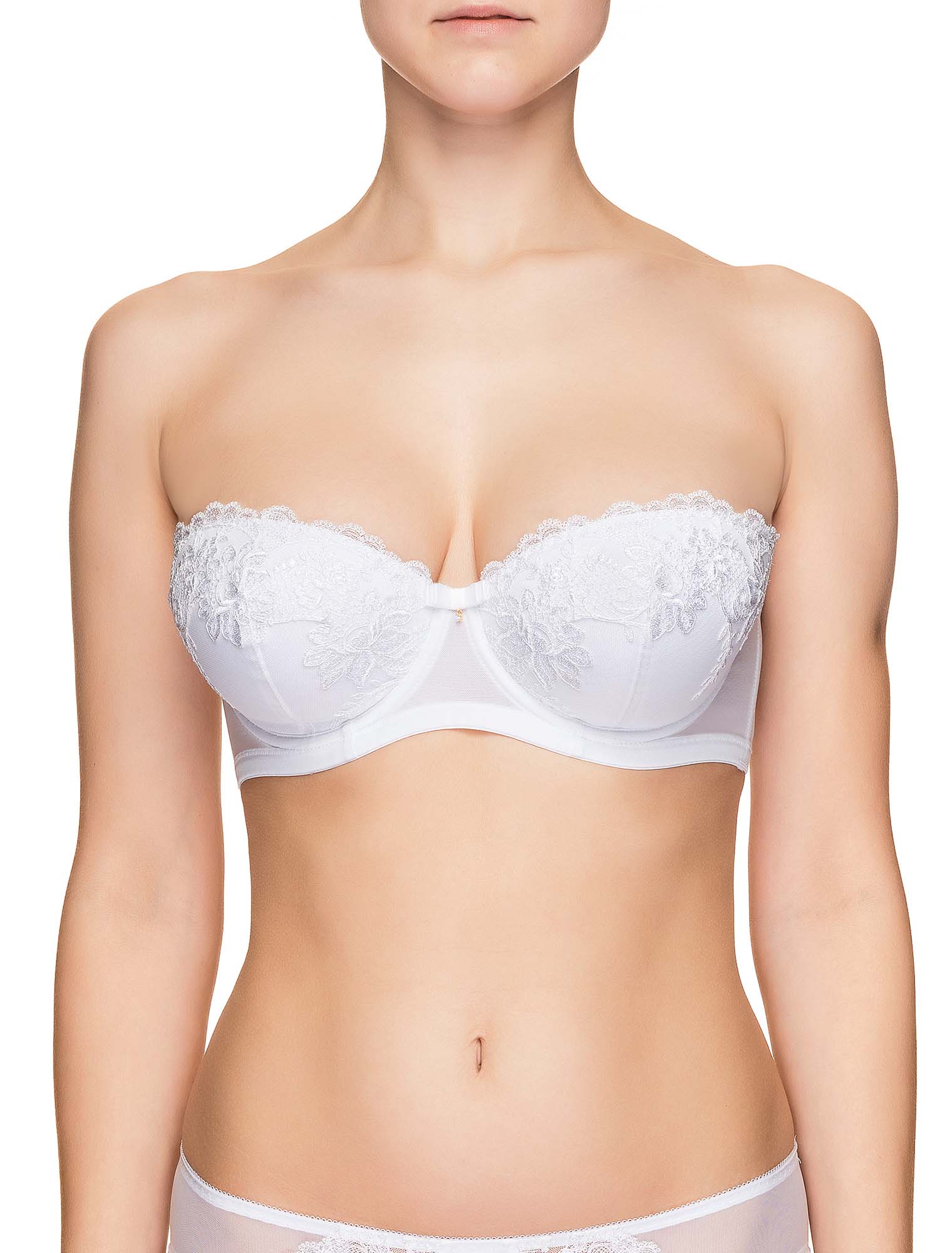 Lauma, White Strapless Balconette Bra, On Model Front, 46H30