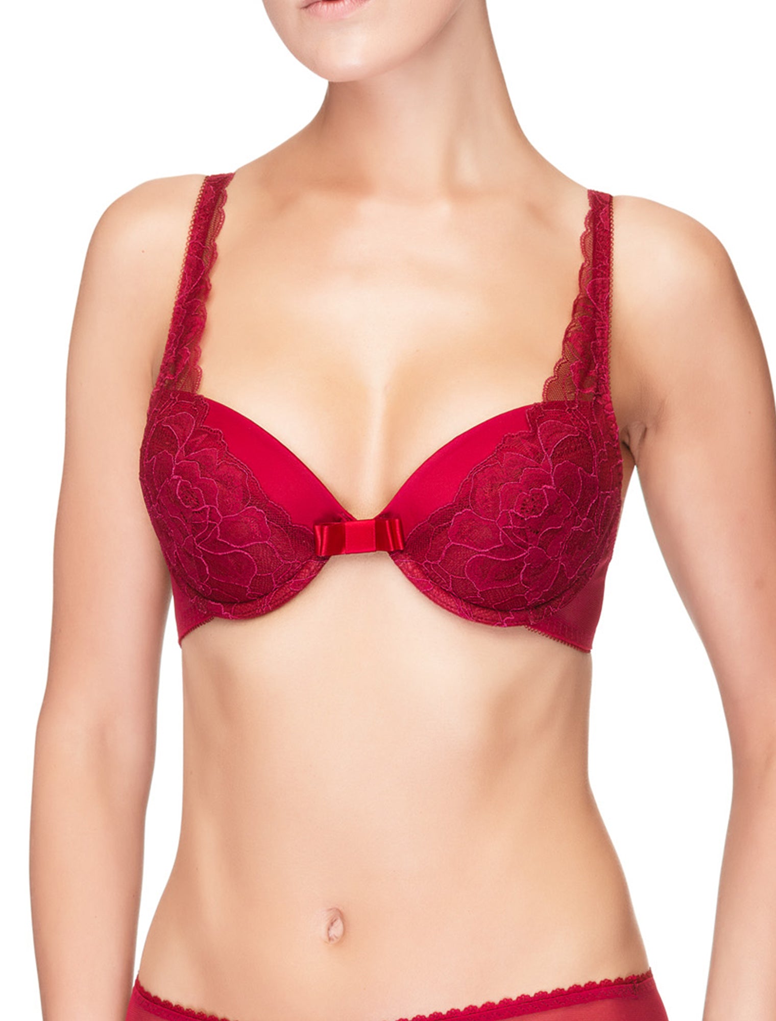 Lauma, Red Plunge Push Up Bra, On Model Front, 47H10