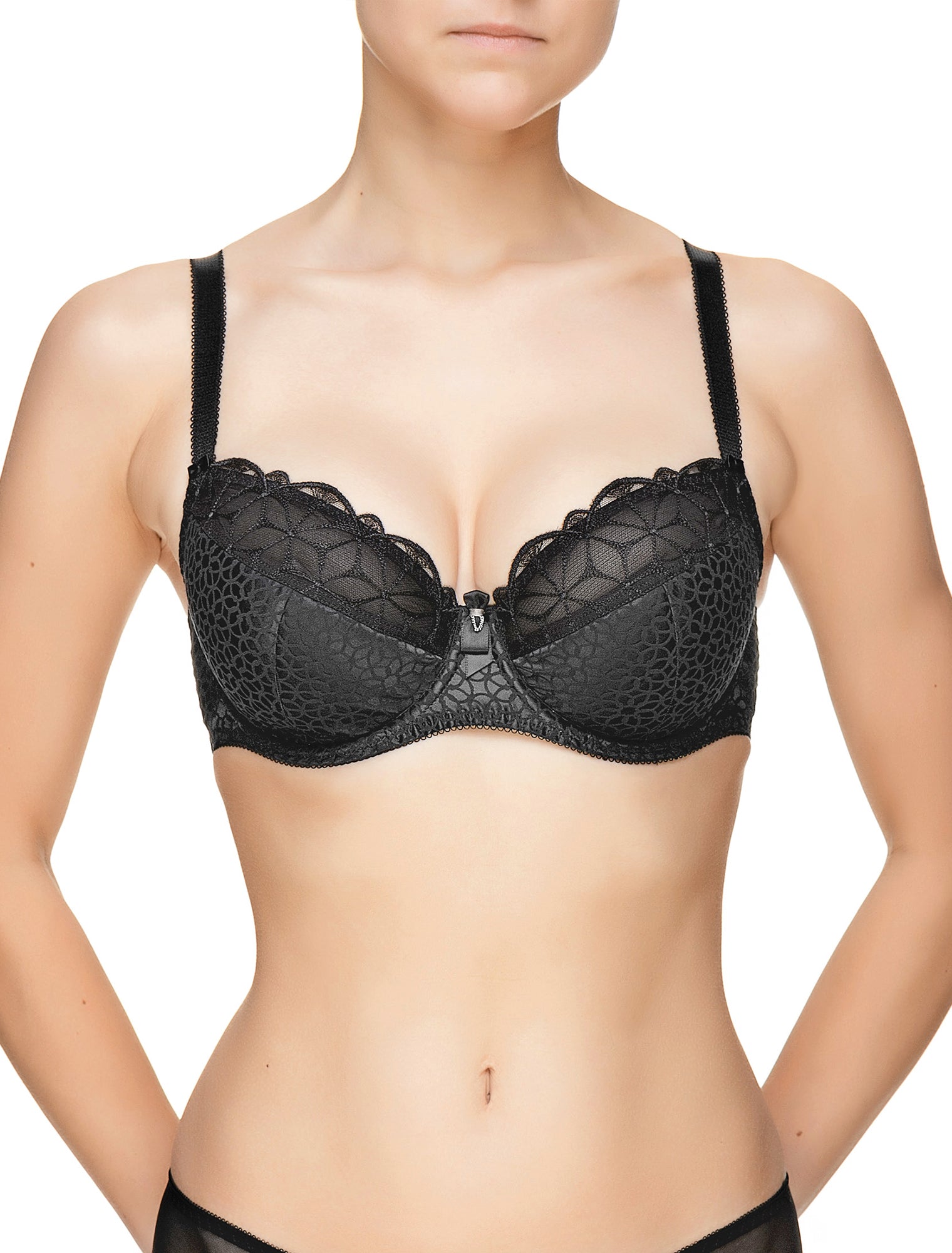 Lauma, Black Half-padded Bra, On Model Front, 48J40
