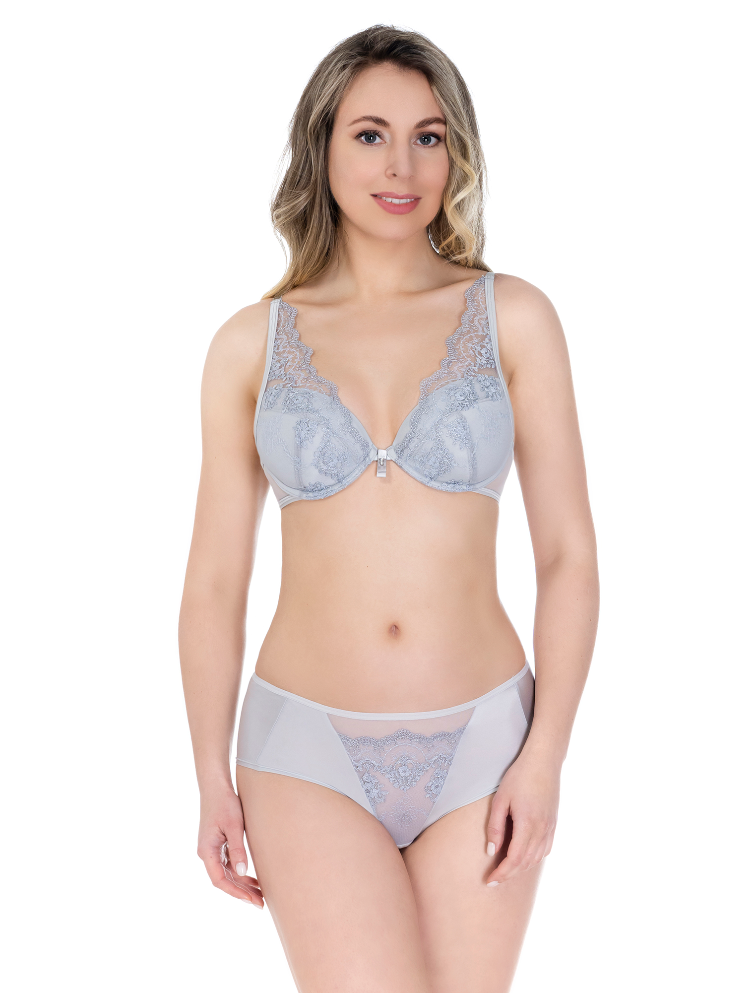 Lauma, Grey Plunge Push-up Bra Bra, On Model Front, 49K10