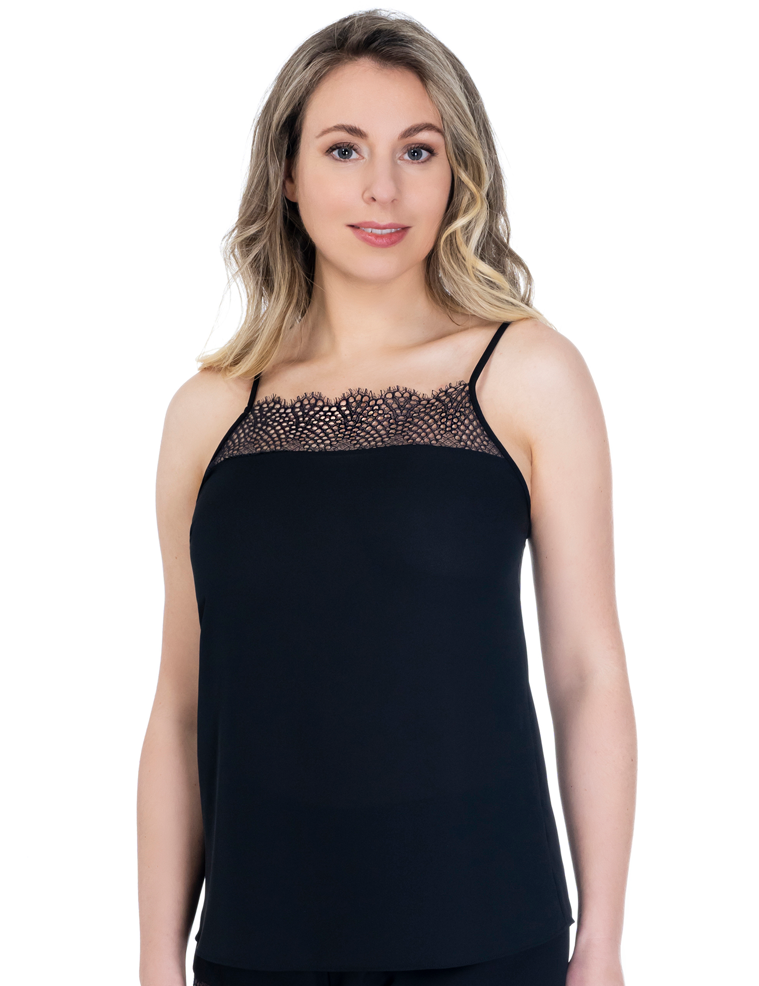 Lauma, Black Pyjama Top, On Model Front, 49K71