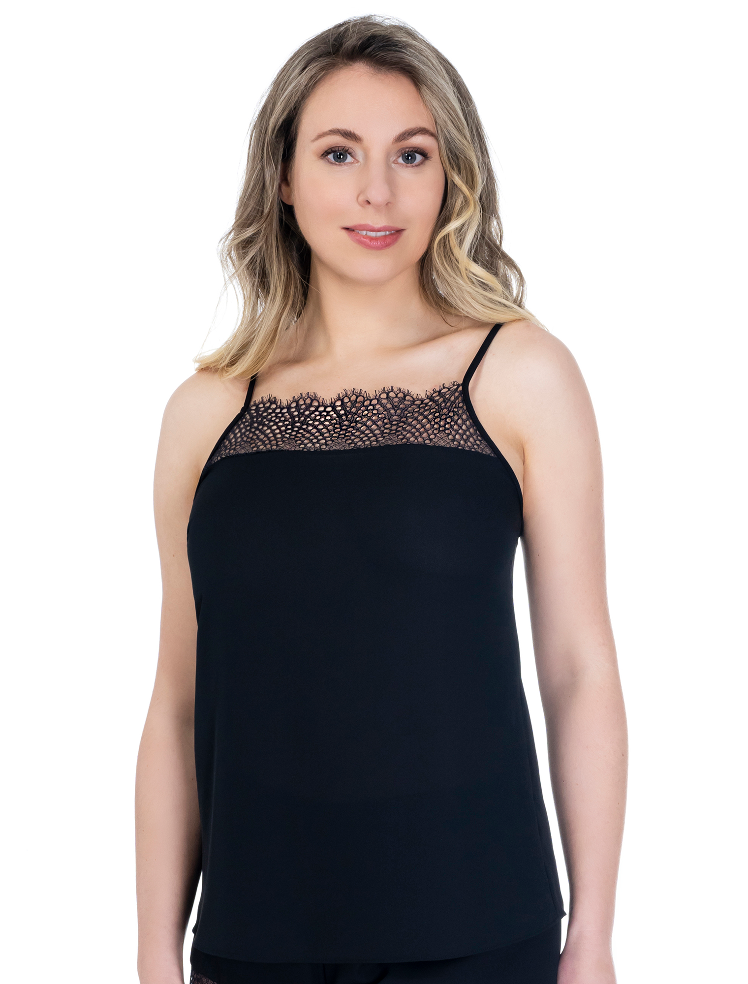 Lauma, Black Pyjama Top, On Model Front, 49K71