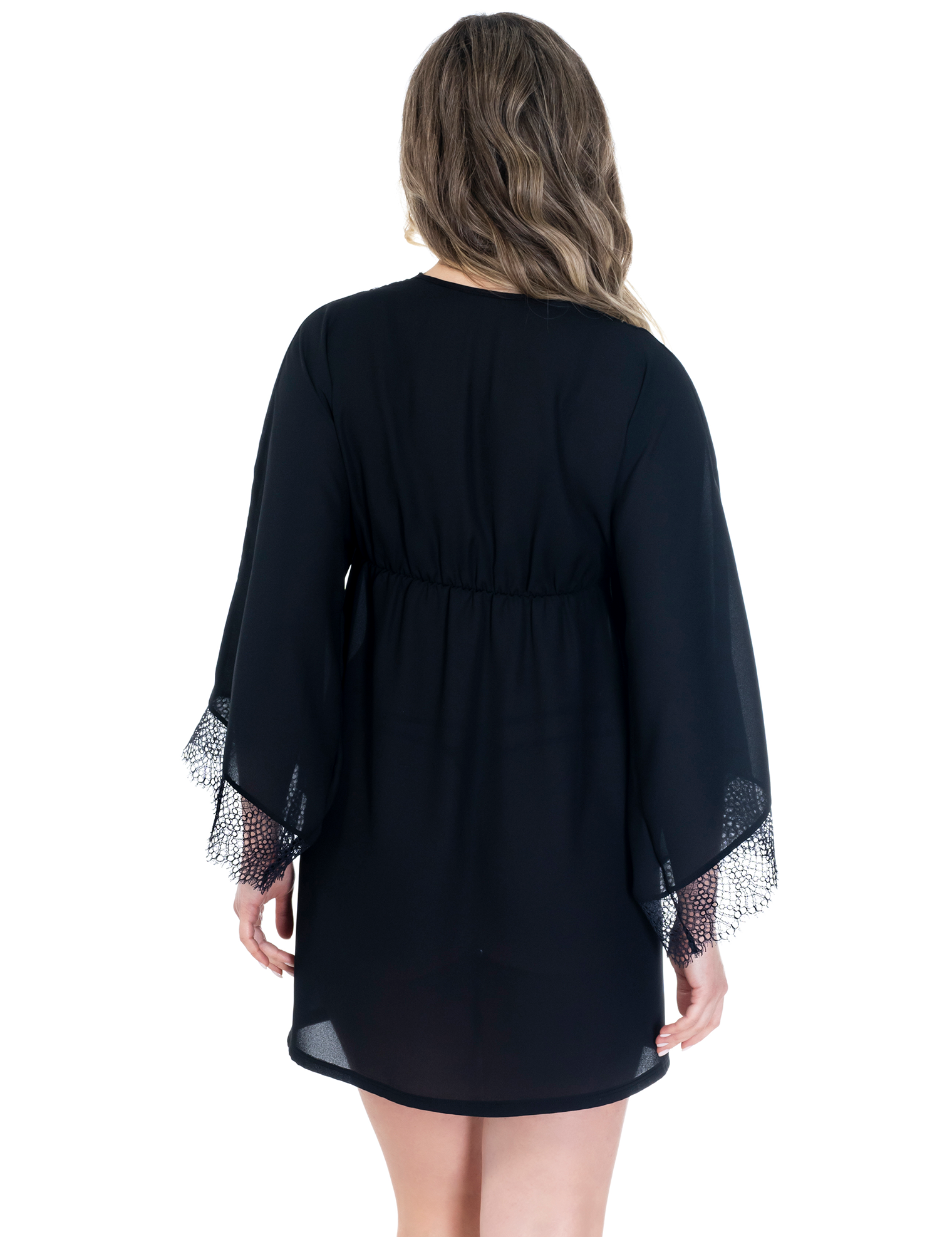 Lauma, Black Crepe Chiffon Dressing Gown, On Model Back, 49K98