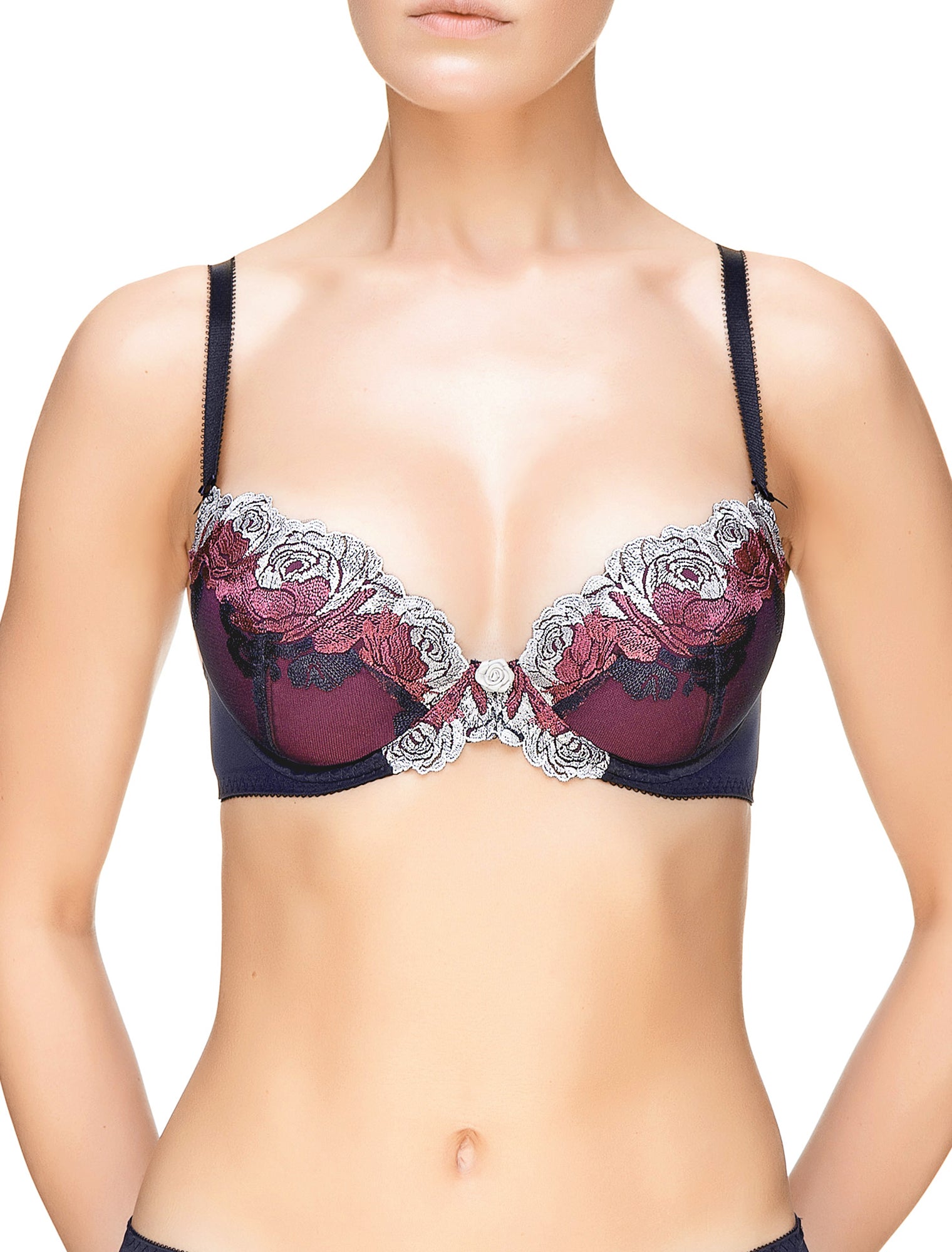 Lauma, Blue Embroidery Push-up Bra, On Model Front, 53J15