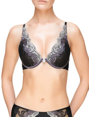 Lauma, Black Embroidery Plunge Push-up Bra, On Model Front, 53J35