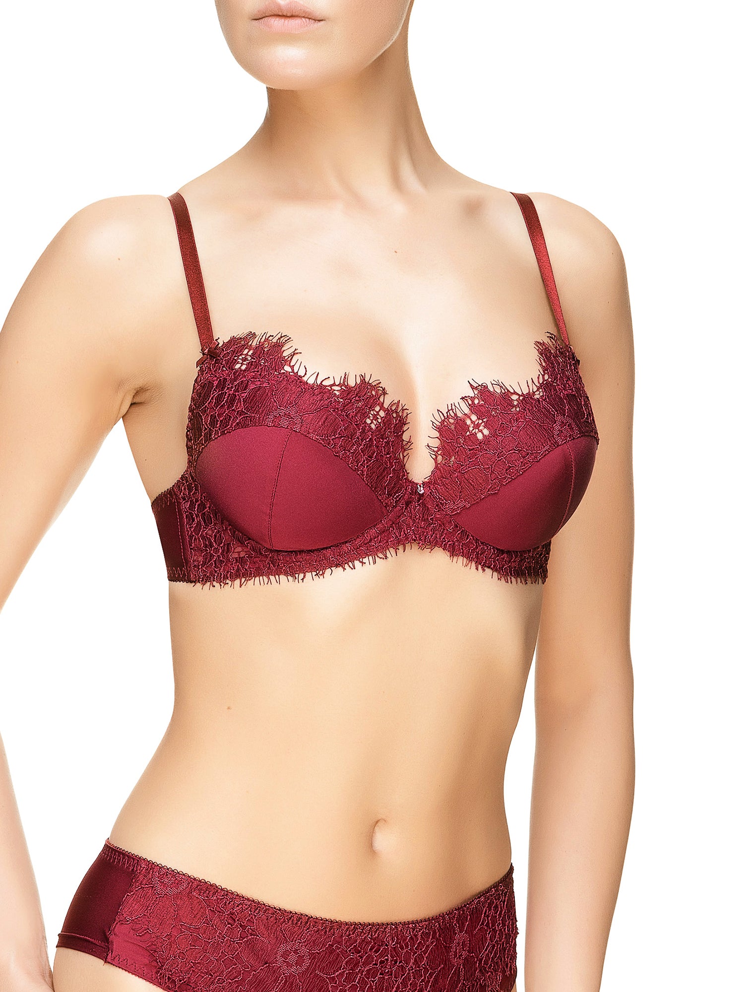 Lauma, Dark Red Push Up Bra, On Model Front, 61J10