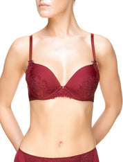 Lauma, Dark Red Moulded Push Up Bra, On Model Front, 61J35