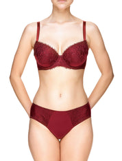 Lauma, Dark Red Half-padded Lace Bra, On Model Front, 61J40