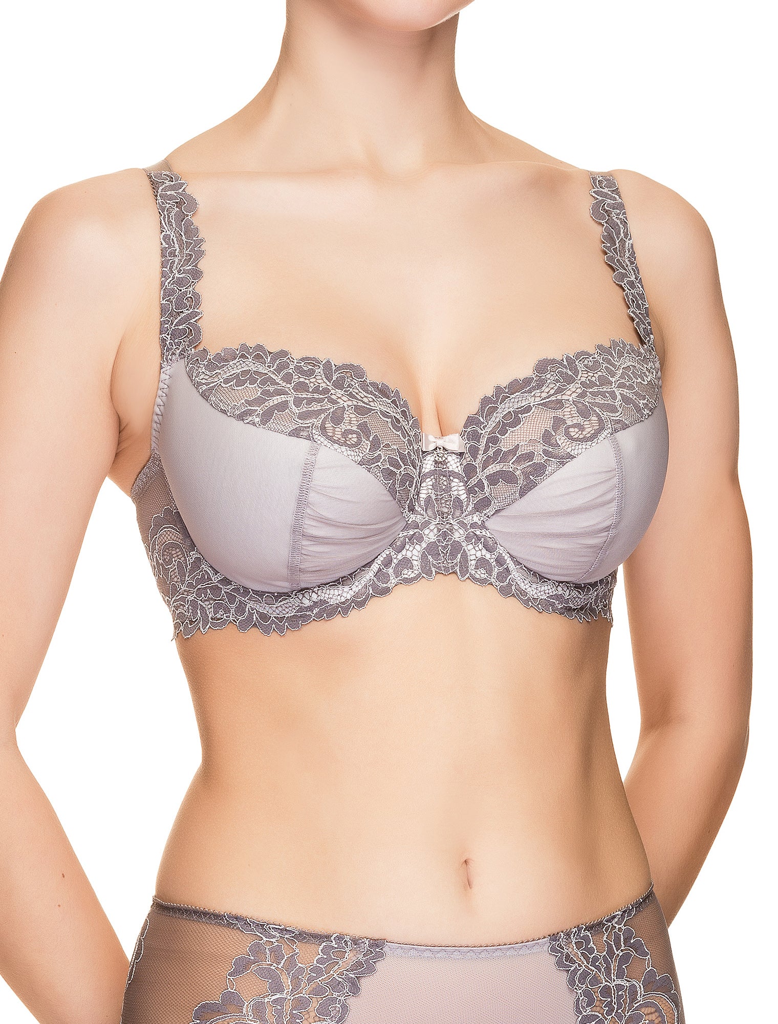 Lauma, Grey Non-padded Lace Bra, On Model Front, 64H20