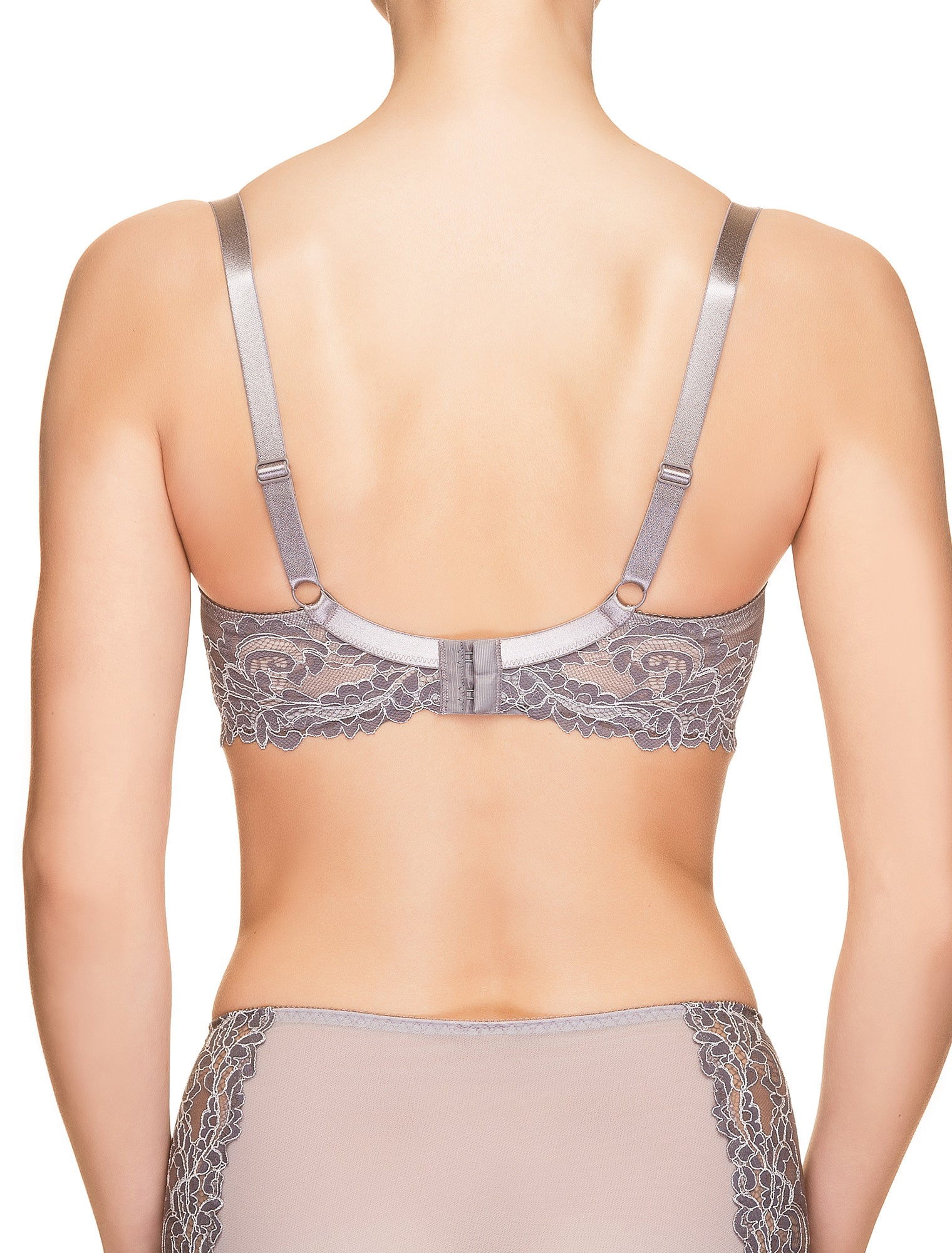 Lauma, Grey Non-padded Lace Bra, On Model Back, 64H20
