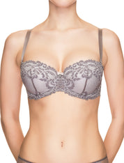 Lauma, Grey Lace Balconette Bra, On Model Front, 64H30