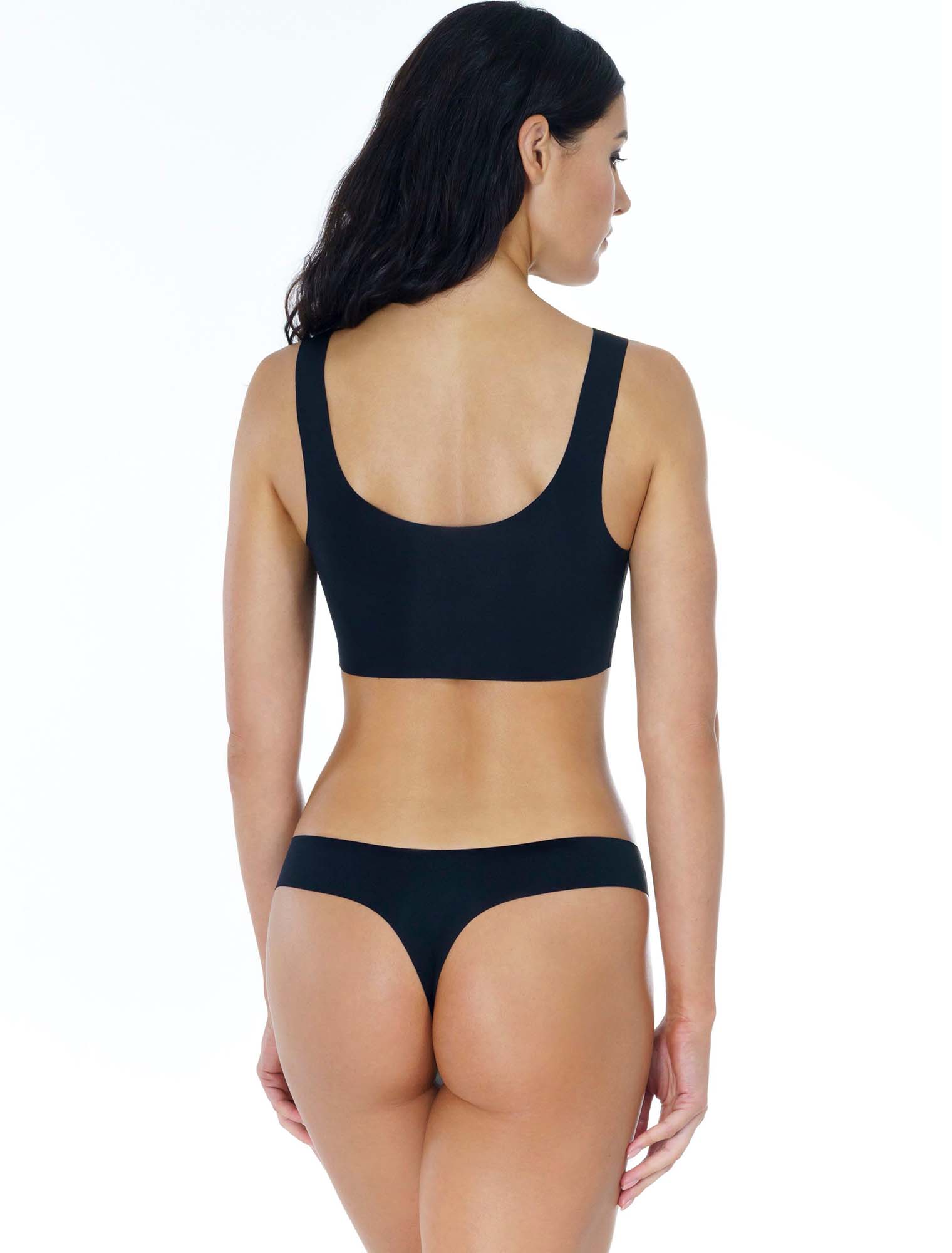 Lauma, Black Mid Waist Seamless String Briefs, On Model Back, 71D61