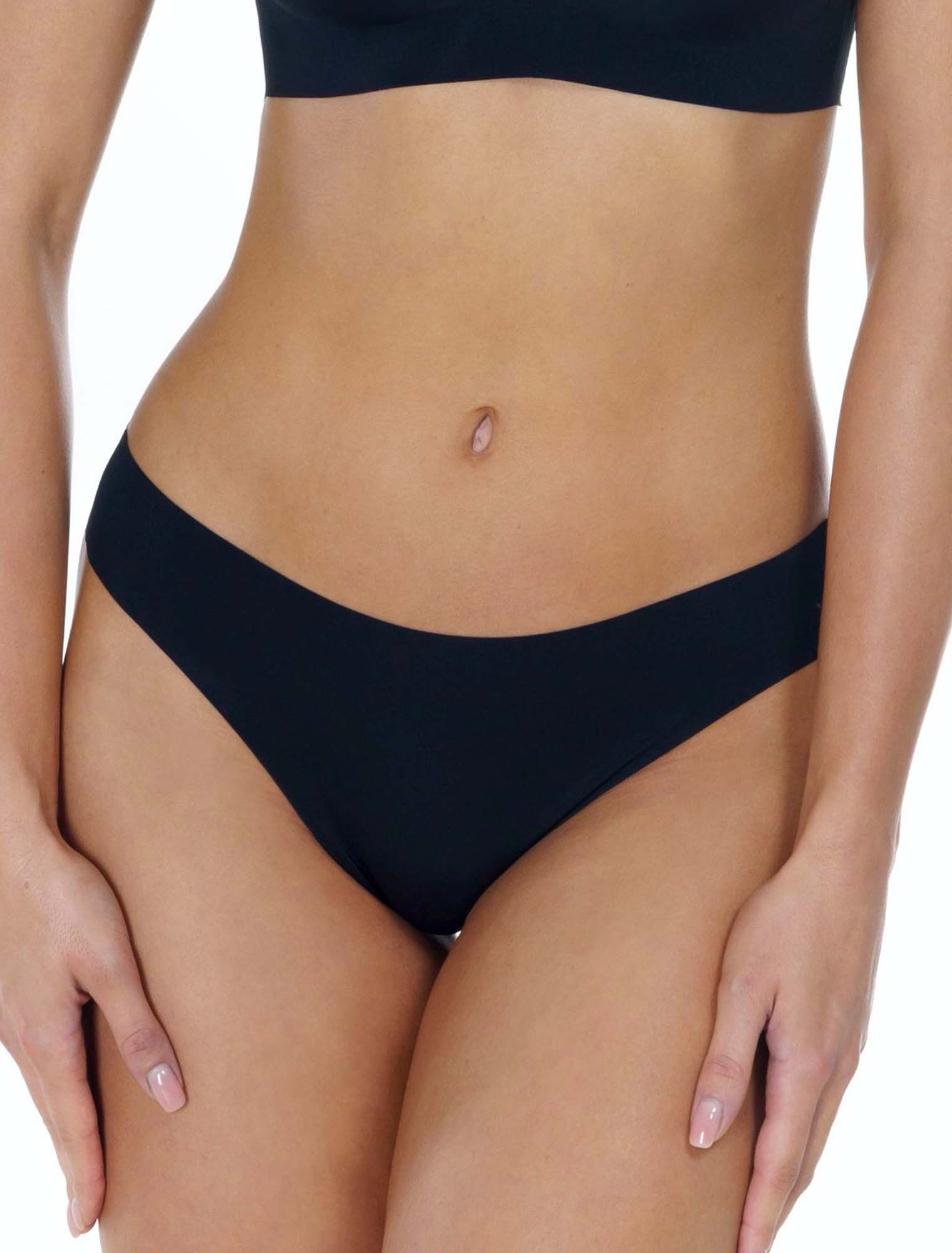 Lauma, Black Mid Waist Seamless String Briefs, On Model Front, 71D61