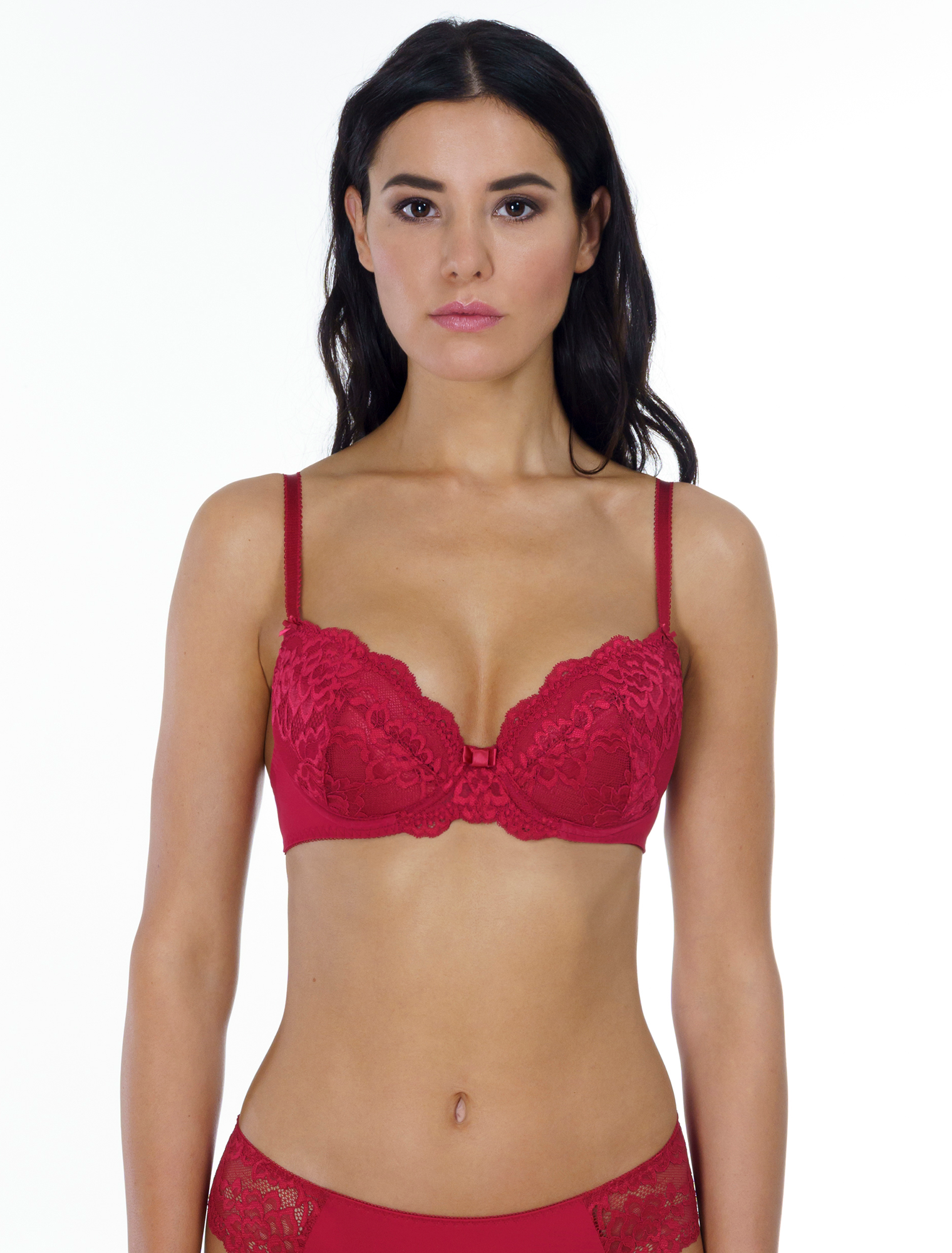 Lauma, Red Push Up Bra, On Model Front, 72F10