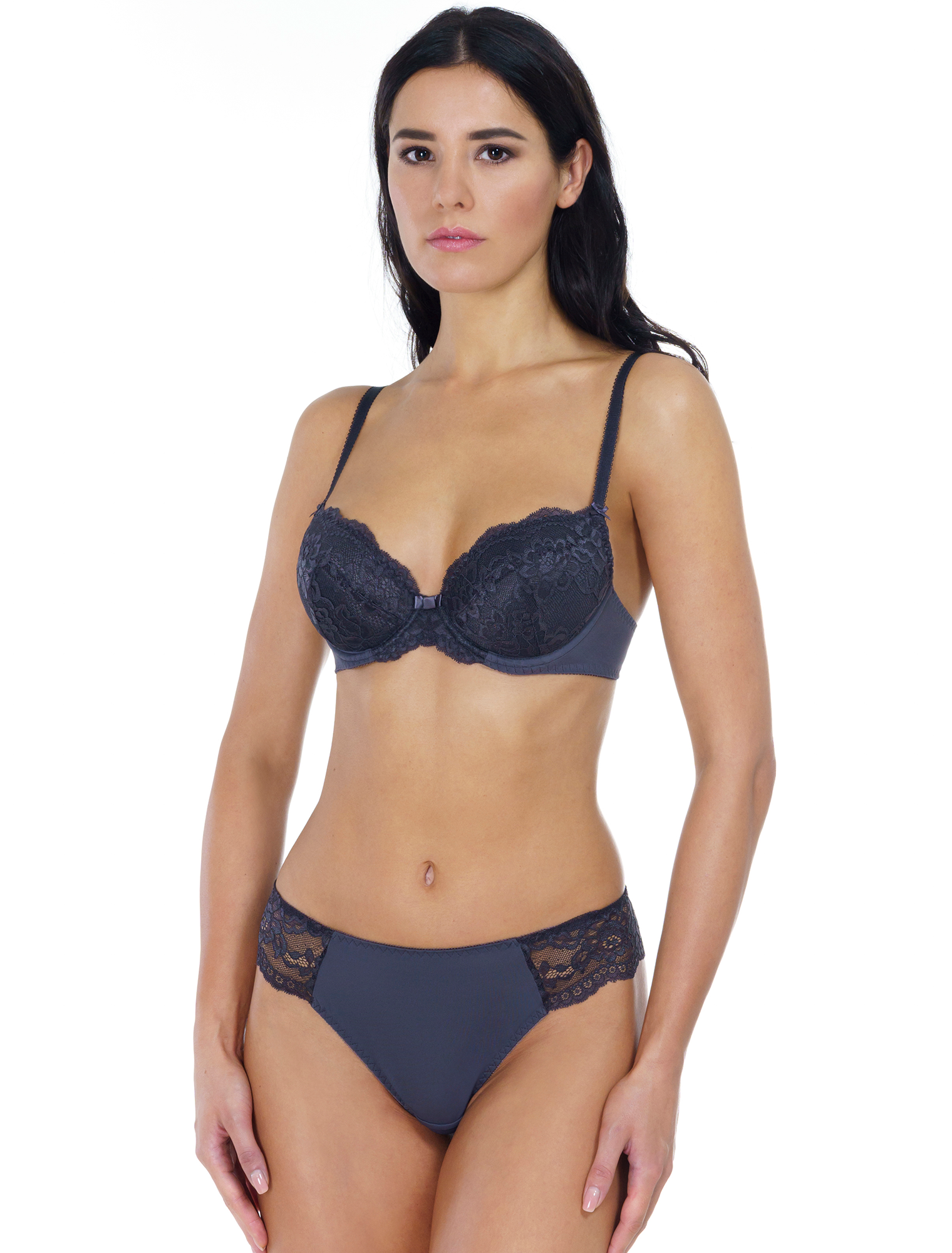 Lauma, Dark Grey Push Up Bra, On Model Front, 72F10